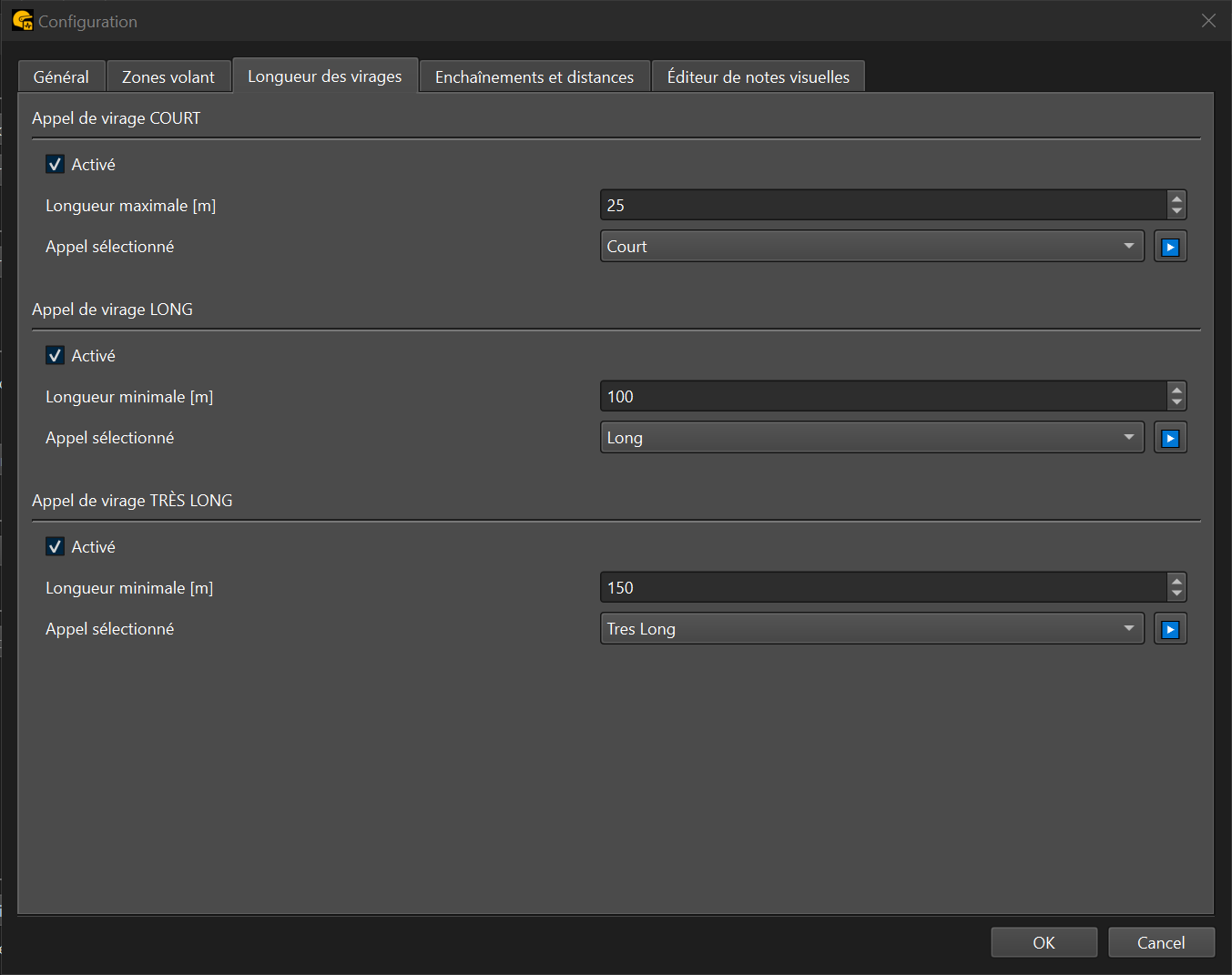 Longueur des virages