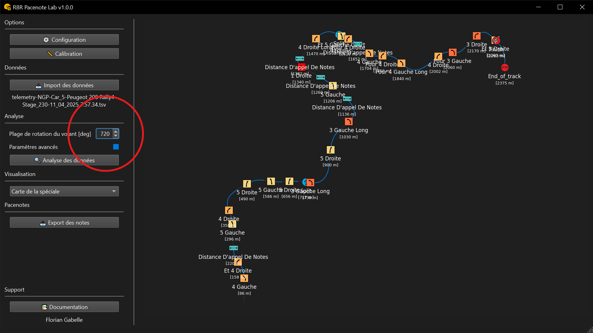 Plage de rotation du volant