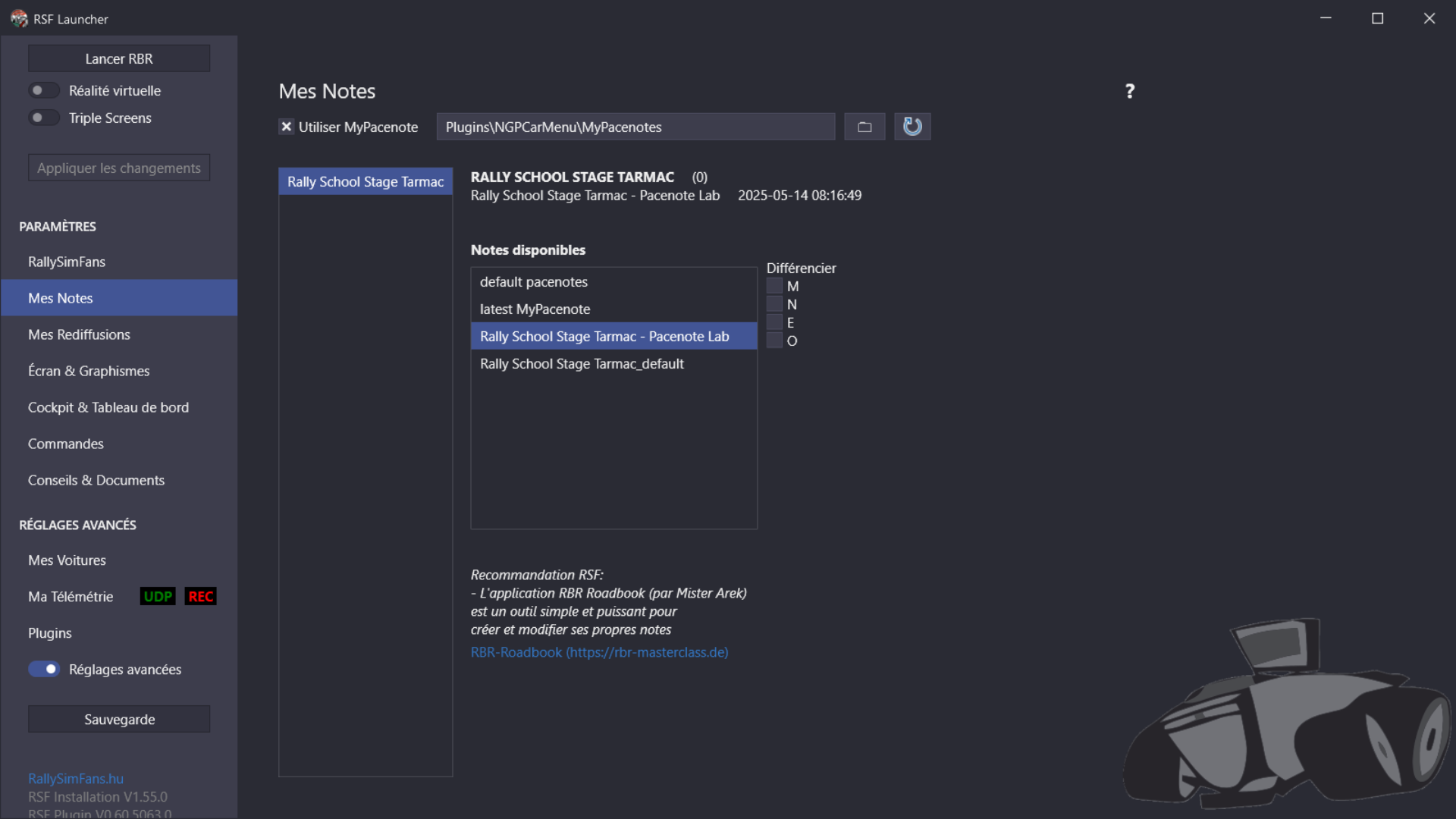 Export du fichier pacenotes